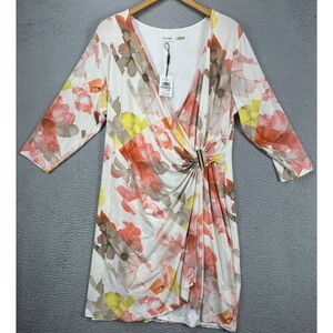 Calvin Klein Midi Dress Women 1X Plus Multi Floral Print Long Sleeve Stretch NEW